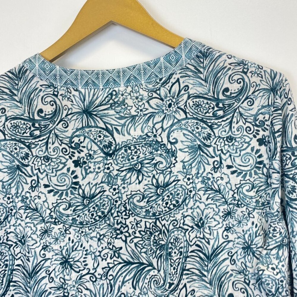Sigrid Olsen 100% Linen Teal and White Paisley Tunic - Picture 9 of 11